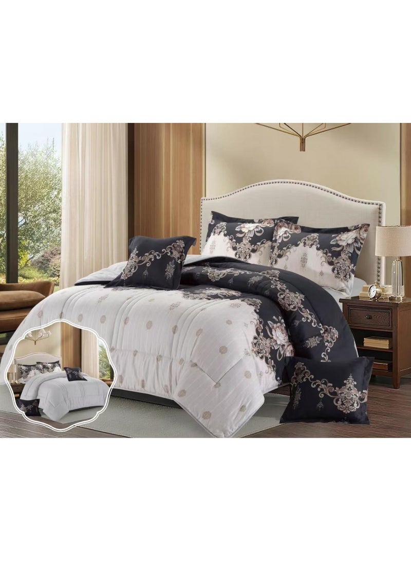 بلو سكاي مفرش سرير نفرين فخم من المايكروفايبر 100% ، غطاء سرير ، قابل للإستخدام على الوجهين، طقم مفارش بحشوة دبل  ، طقم نوم يتكون من 6 قطع ( مفرش بحشوة + شرشف مطاط للمرتبة + واقي مخدة + كيس مخدة + وسادة مربعة + كيس للوسادة المربعة  ) مقاس المفرش 240X260 سم ومقاس المغاط 200x200 سم ( اللون نفس الصورة) - Image 4